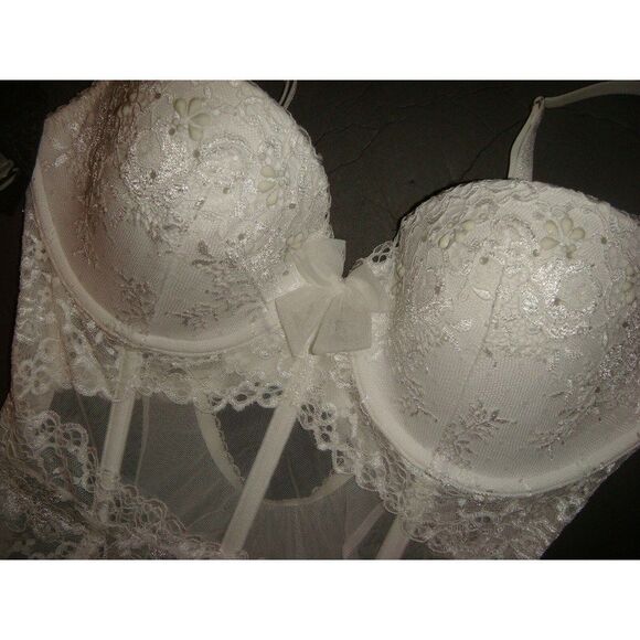 Victoria's Secret 34DD,36D BRA SET+garter SLIP BEAD white BRIDAL ANGEL FANTASIES - Picture 6 of 11